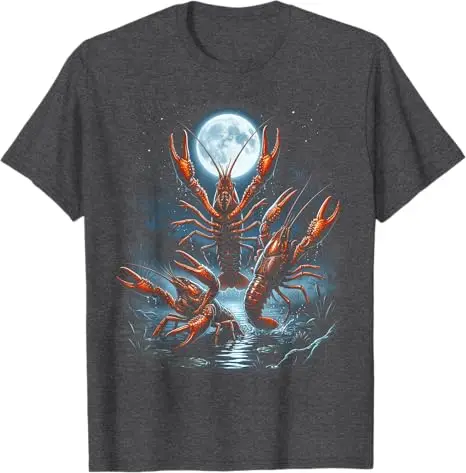 Three Crawfish Moon Crawfish Howling To The Moon Vintage 90er Jahre T-Shirt Y2k Moon Galaxy Space Retro Animal Aesthetic Tee Kleidung – Detail 7