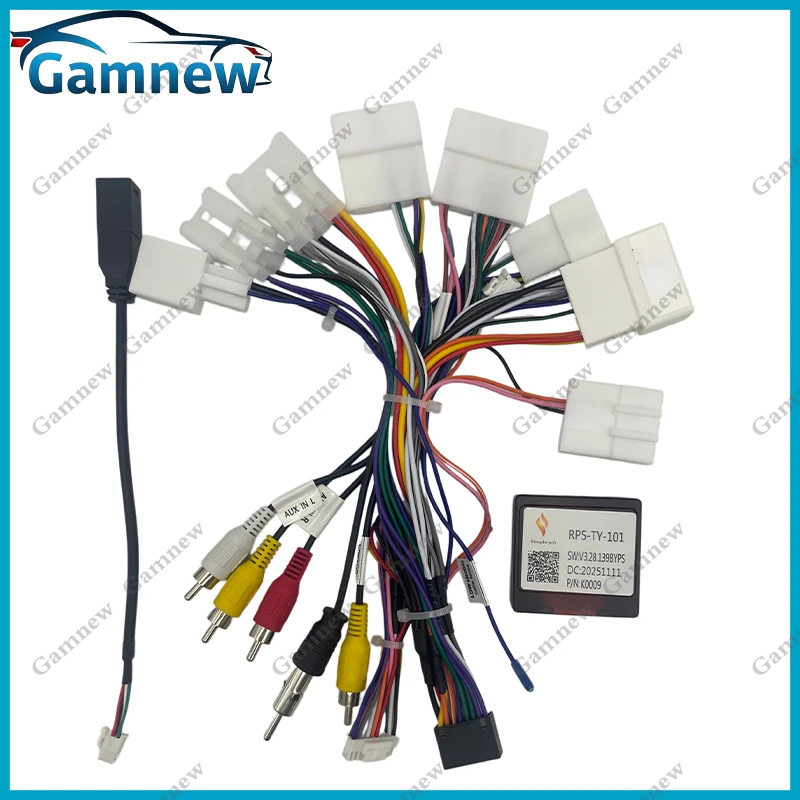 Gamnew Car Radio Cable Connector Wire Harness with CANBus Decoder for Toyota Highilander Camry C-HR Yaris RAV4 Corolla Prado
