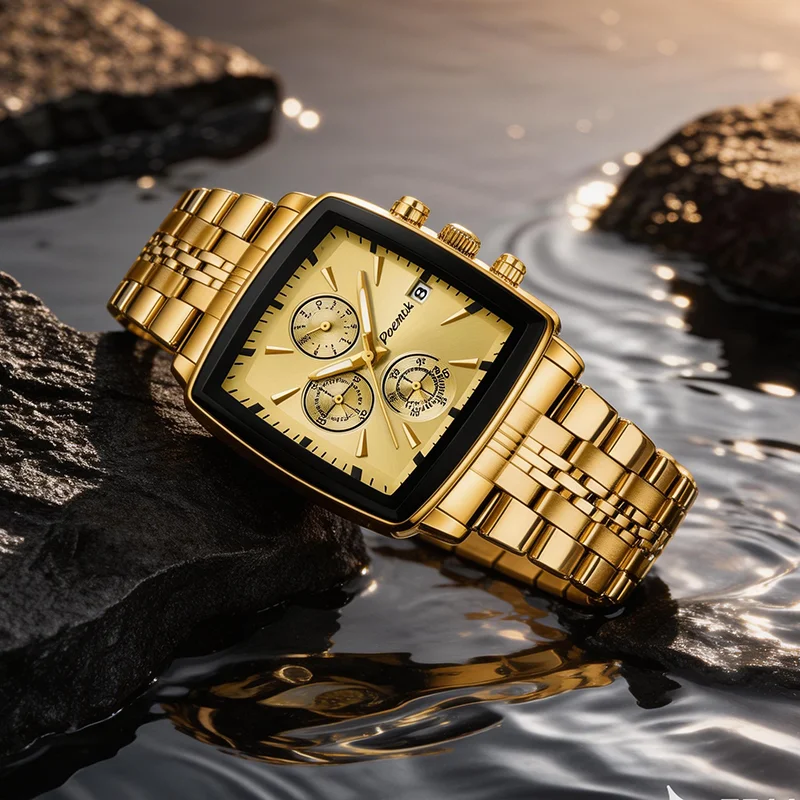 2026 New Original Square Men Clock Waterproof Luminous Date Chronograph Man Watch Stainless Steel Quartz Men's Watches Reloj+Box
