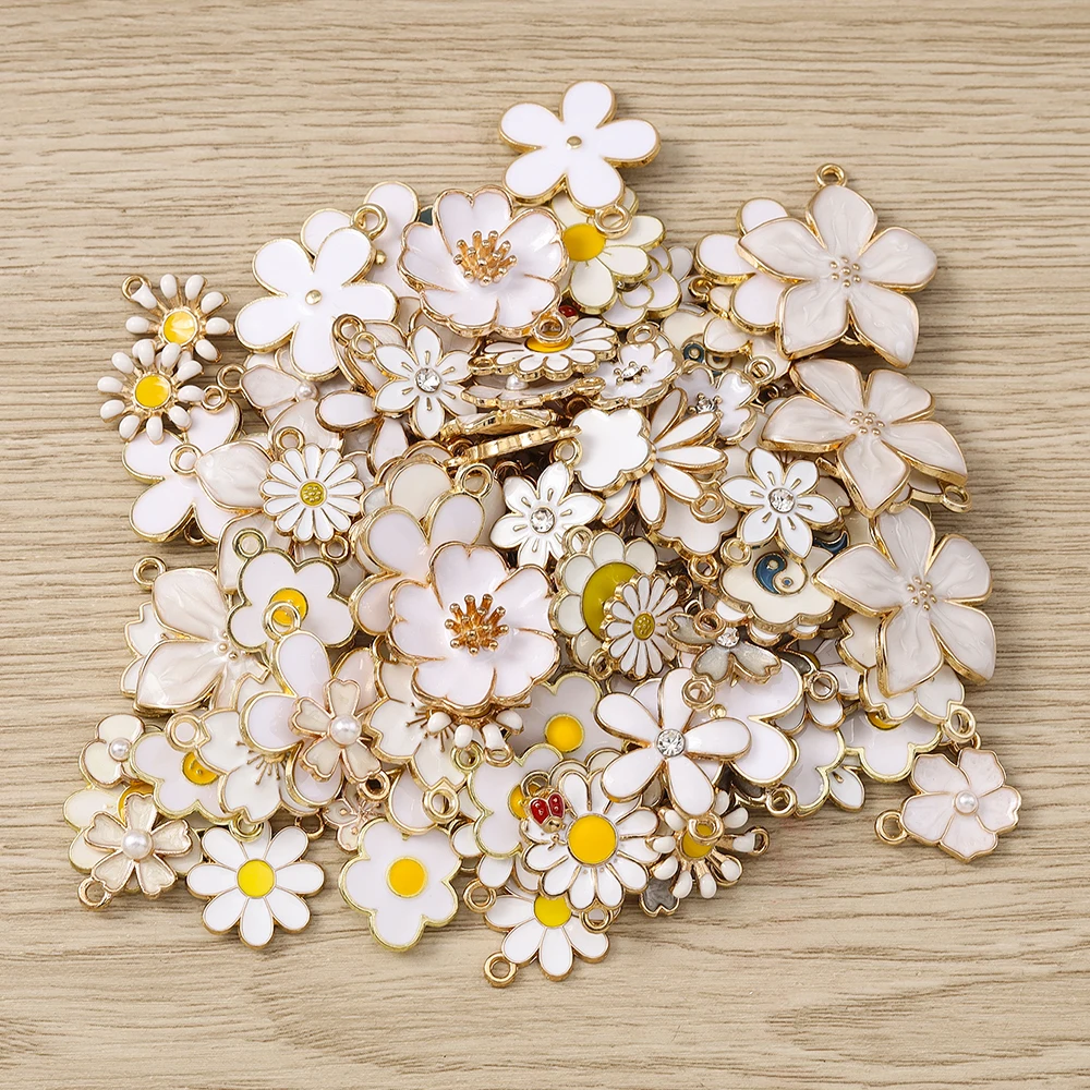 Mixed Flower Pendants for DIY Jewellery Making, 10Pcs