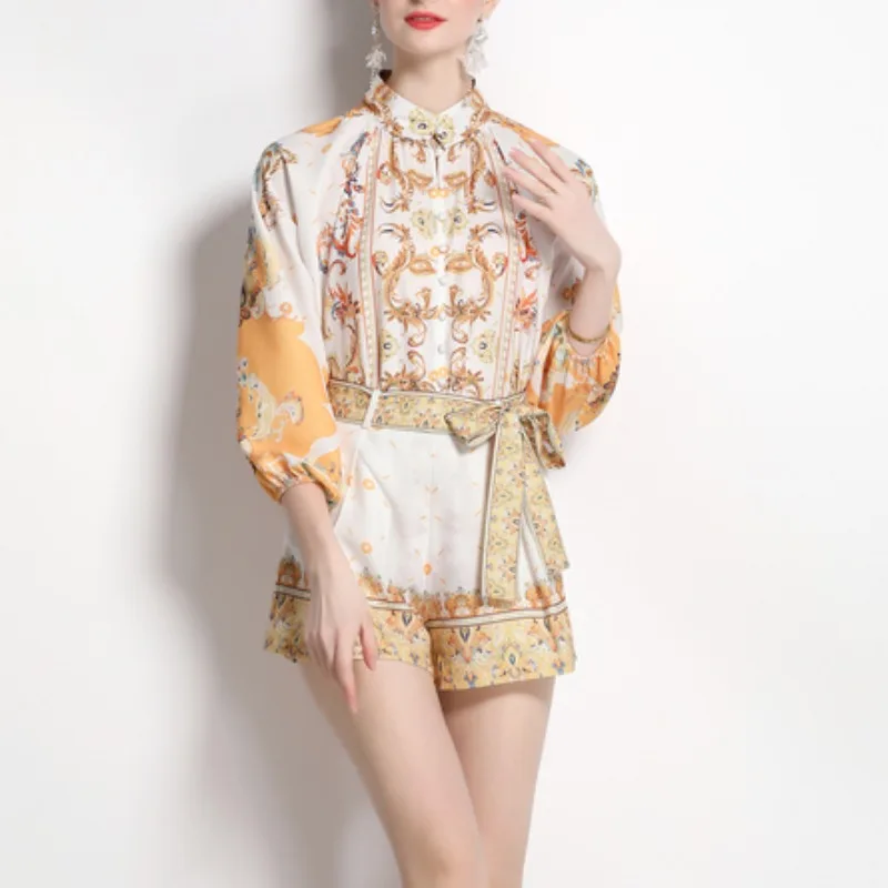 

Оригинальный комплект 2025, новый свободный комплект Long Sve с принтом Bubble Sve irt с поясом, женский ансамбль, весенняя коллекция