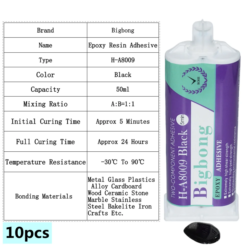 10 Stück Epoxidharz 50ml Zweikomponenten 5-Minuten Schwarze Bigbong Epoxidharze Dichtungskleber 1:1 Starke AB-Klebstoffe Strukturklebstoff-Set – Detail 1