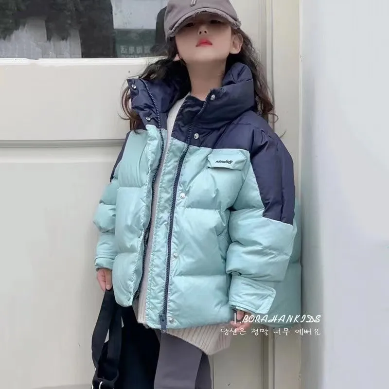 

Girls' Winter Down Jacket Children's Cotton Jacket Korean Version and Fashionable Jacket Baby Girl Color Patchwork Cotton Jacket