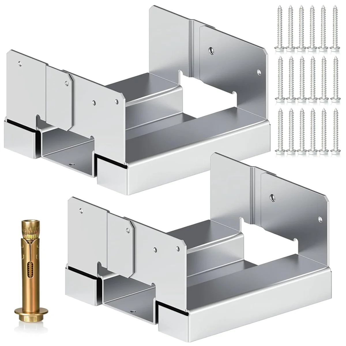 CHFL 6x6 Galvanized Post Base for Concrete, 2 Pack Post Deck Base Anchor for 5.5x5.5 Wood with 20 Screws & 2 Fastener