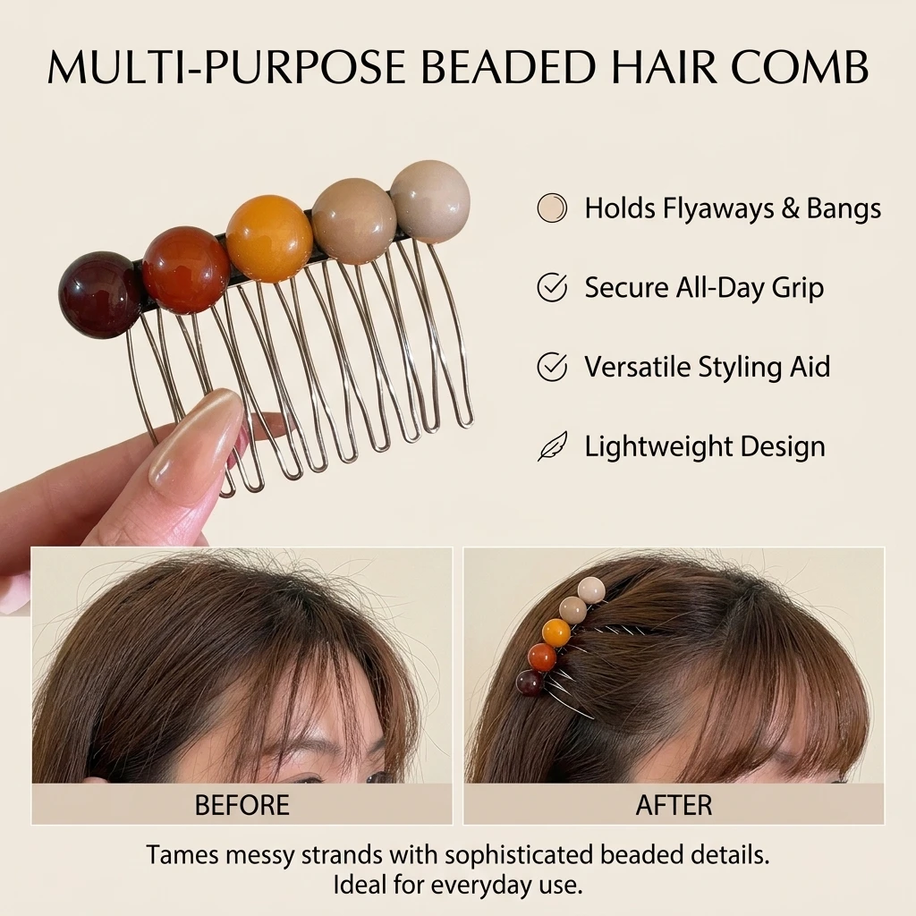 Korean Style Simple Bead Hair Comb Clips With Decor For Women Stylish Alloy 7cm Bangs Flyaways Fashion Hair Management Tool view 4