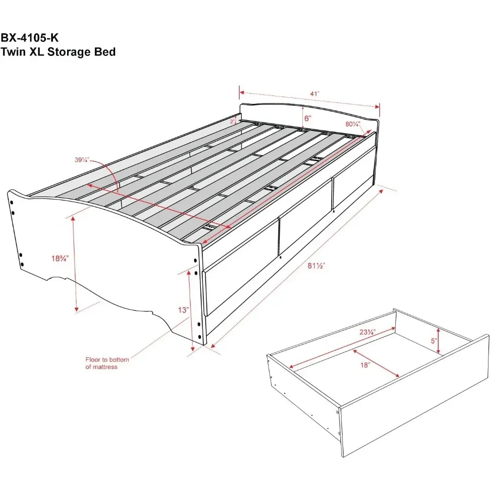 Twin XL 3-Drawer Minimalist Platform Storage Bed, Contemporary Twin XL Bed with Drawers 81.5