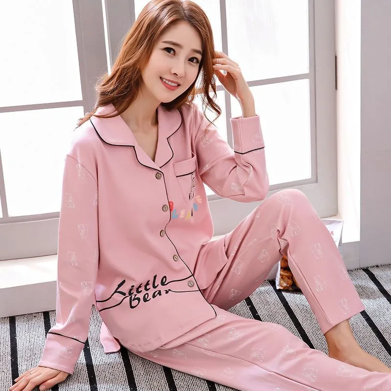 2023 Nieuwe Pyjama Dames Lente Luxe Katoenen Lange Mouwen Broek Nachtkleding Herfst Casual Homewear Revers Cardigan Loungewear