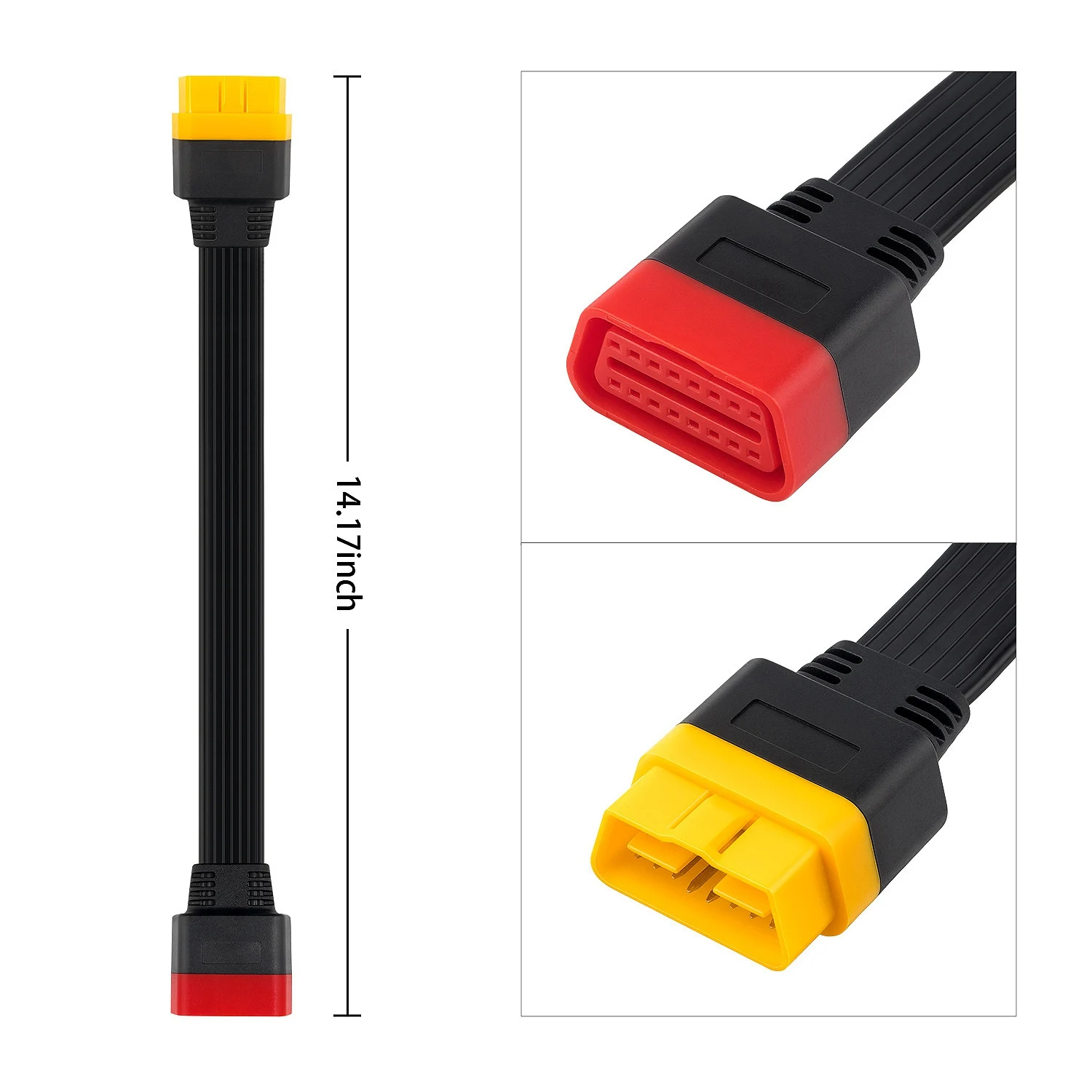 Macho para fêmea OBD Cabo de Extensão Conector, 16Pin, 36cm Main, OBD2, Lançamento X431 V, Easydiag 3.0, Mdiag, Golo, Novo