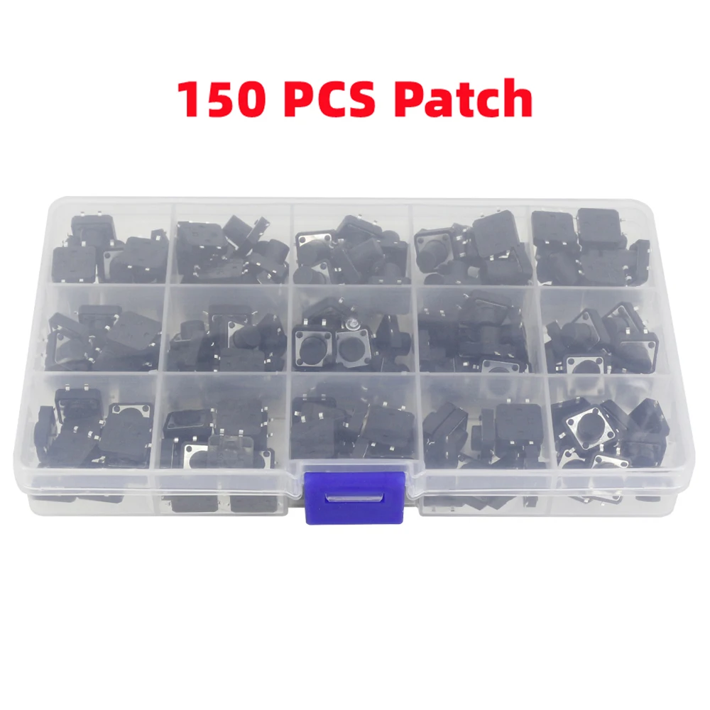 150 PCS 15 Models 12*12 Tact Switch Tactile Push Button Switch Kit Height: 4.3 5~13MM DIP 4P Micro Switch 12x12 Key Switch