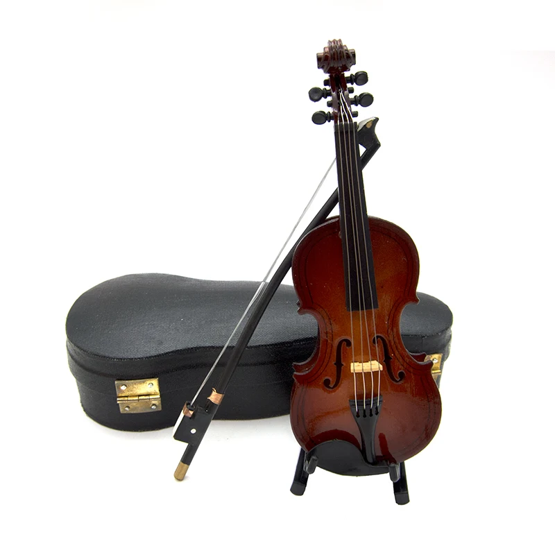 Wooden Miniature Violin Model with Support Case Mini Musical Instrument for 1/12 Dollhouse Accessories 1/6 figure Decoration