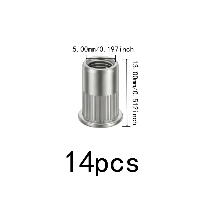 14 pcs M5 Flat Head Rivet Nuts, Easy Hammer Installation and Secure Threaded Connection, ideal for Thin Panel Mounting