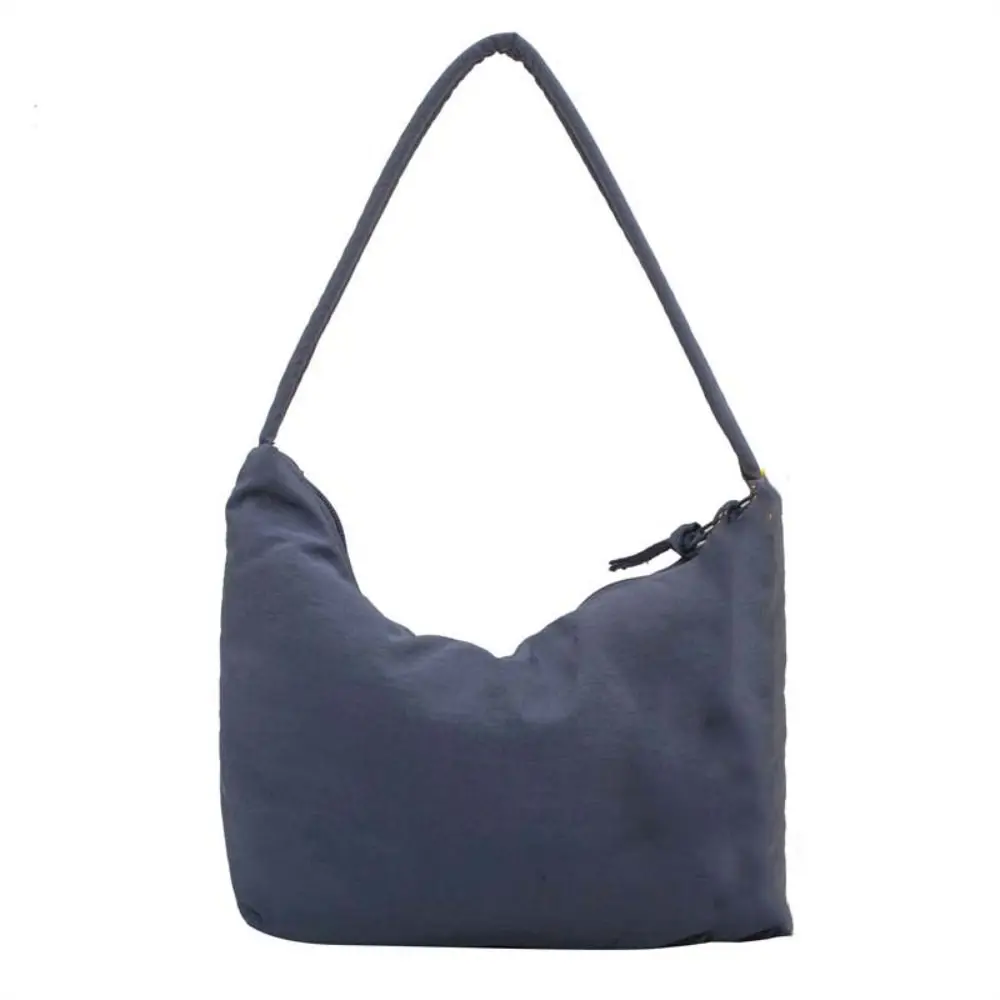 Korean Style Solid Color Hand Bag Dumplings Bag with Flower Pendant Light Soft Nylon Bag Tote Bag Zipper Shoulder Bag Women