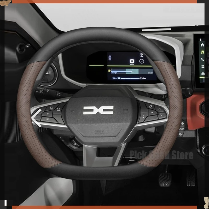 

For ALL New Dacia Spring Duster 2025 Leather Car Steering Wheel Cover Anti-slip Breathable 2024 automotive interior Accessories