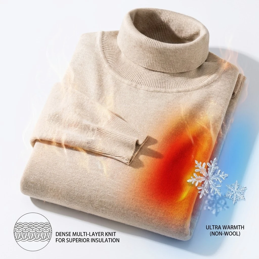 Neuer Warmer Gestrickter Rollkragenpullover Dicker Winterpullover für Herren Anti-Pilling Einfarbige Sweatshirts Mäntel Herbst-Streetwear – Detail 10