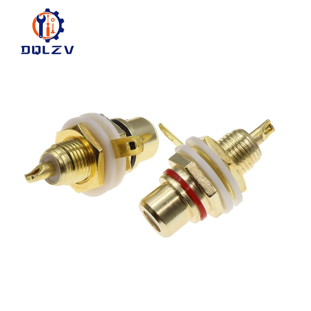 Panel Mount Gold Plated RCA Female Plug Jack Audio Socket Amplifier Chassis Phono Connector With Nut Solder Cup