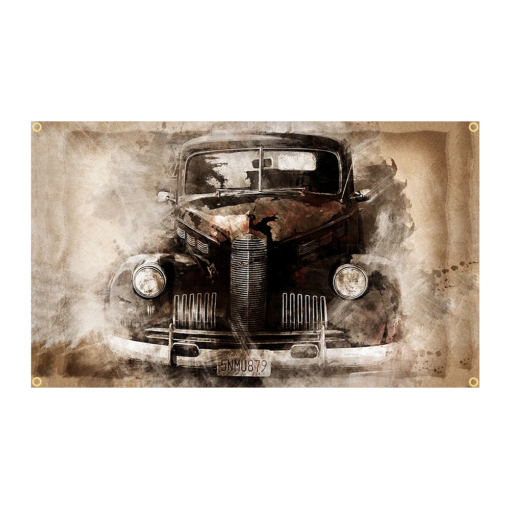 90X150cm Vintage American Classic Car Poster Flag Polyester Printed Garage Decoration Banner Tapestry