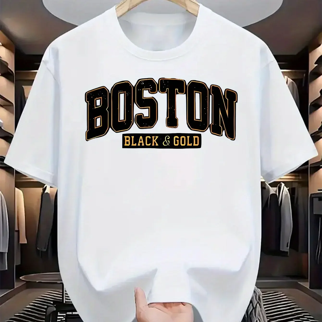 New 100% cotton summer men's and women's short sleeved T-shirt creative BOSTON letter printed fabric comfortable and breathable