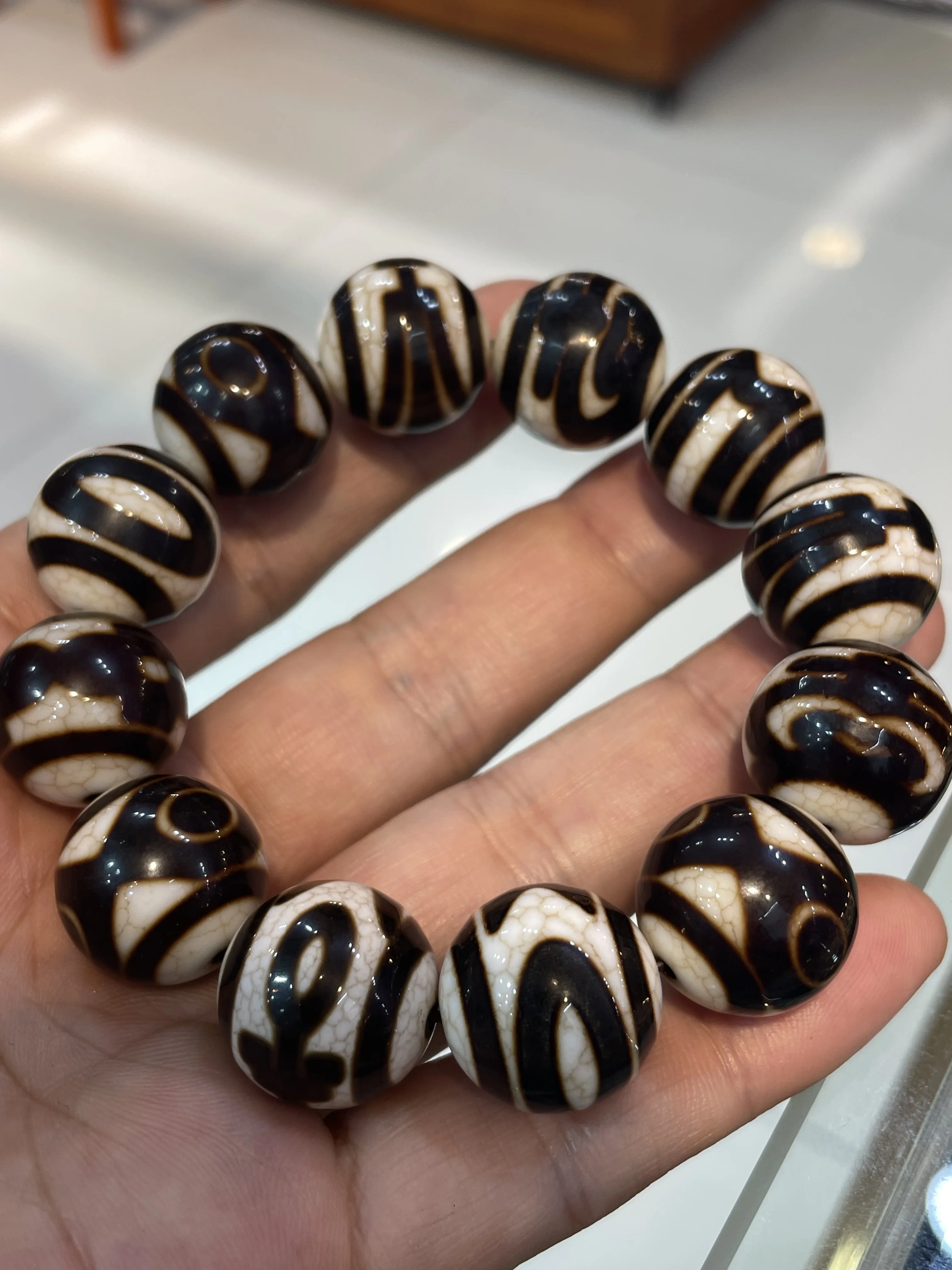 Magic Power Energy Tibetan Old Agate Multiple Symbol Big Round dZi Bead Bracelet Amulet LKbrother Talisman UPF220724A1