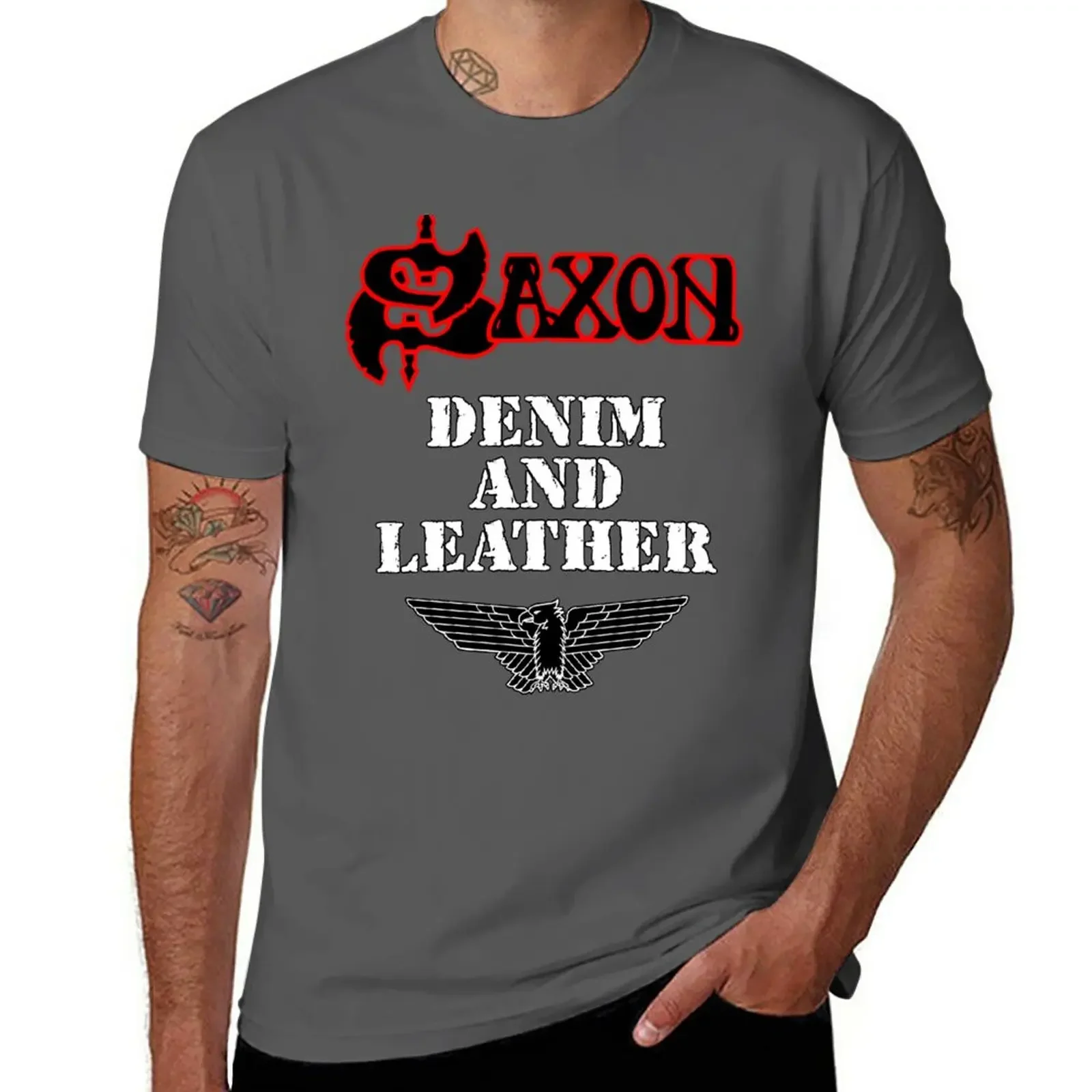 Denim and Leather by Saxon - Classic Old School Heavy Metal NWOBHM T-Shirt graphics t shirt men