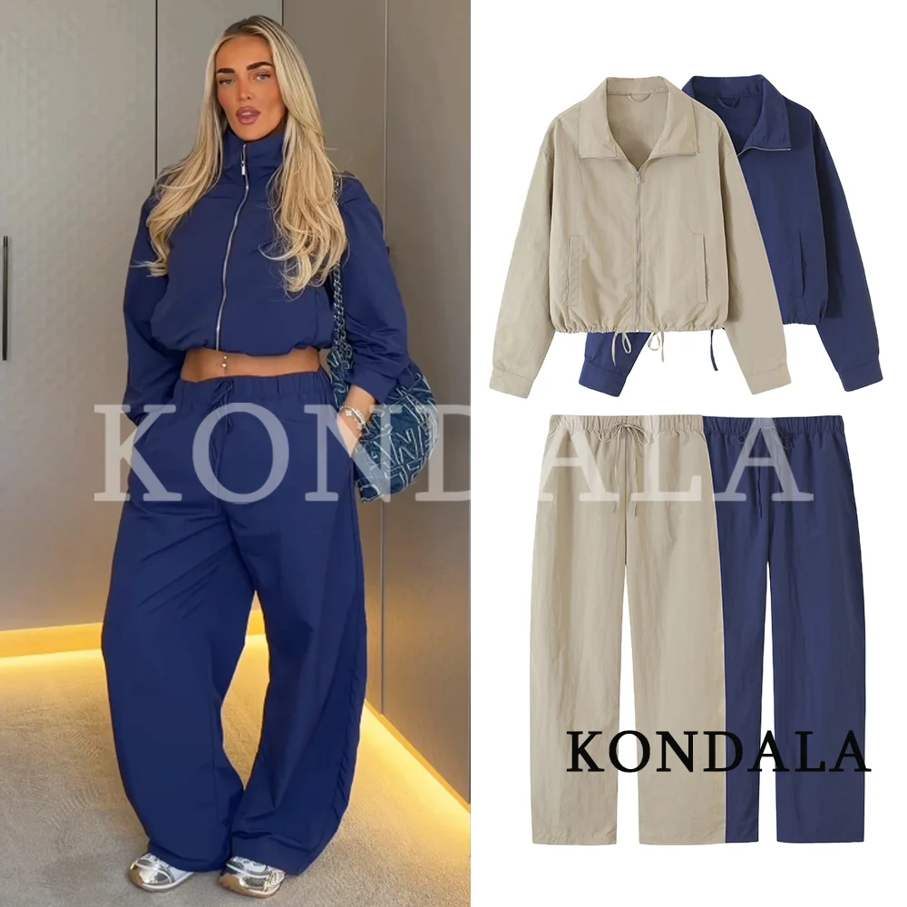 KONDALA Damen Herbst Casual Chic Trainingsanzug, Jacke mit Reißverschluss und verstellbarer Taille, Hose mit Kordelzug, 2026 Herbst Trendiges Hosenset