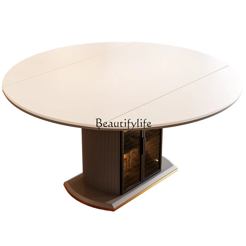 

Rock slab dining table and chairs cream wind square and circle dual-purpose retractable Italian storage folding