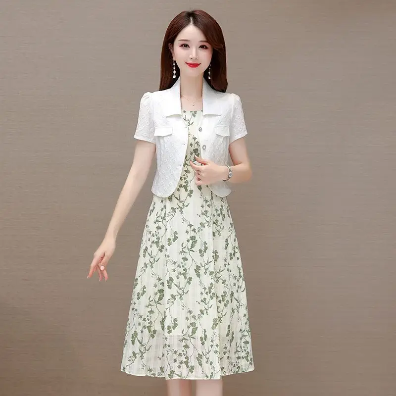 Fashionable Casual Shoulder Strap Flower Thin Chiffon Dress for Women's Summer Elastic High Waisted Party Club Mini Skirt L29