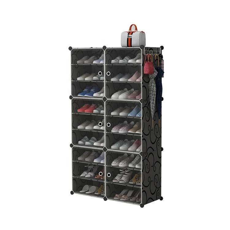 

Black color 2 row 9 layers removable cheap plastic shoe rack cabinet