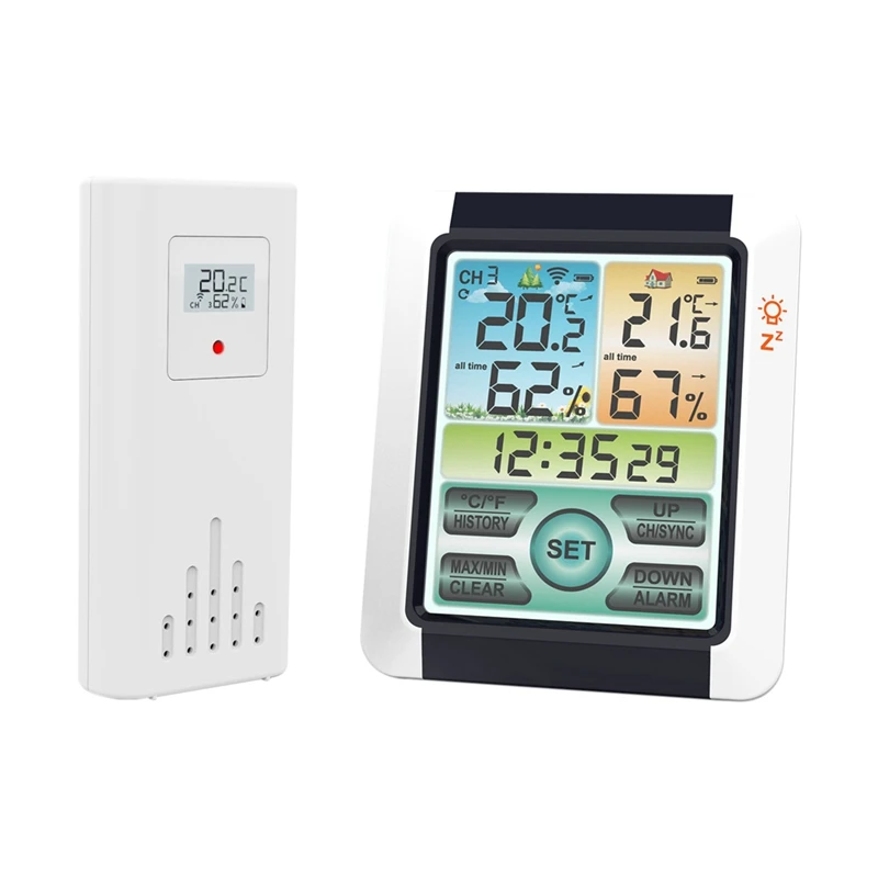 Wireless Temperature Humidity Sensor With Clock Function For Home Indoor Outdoor