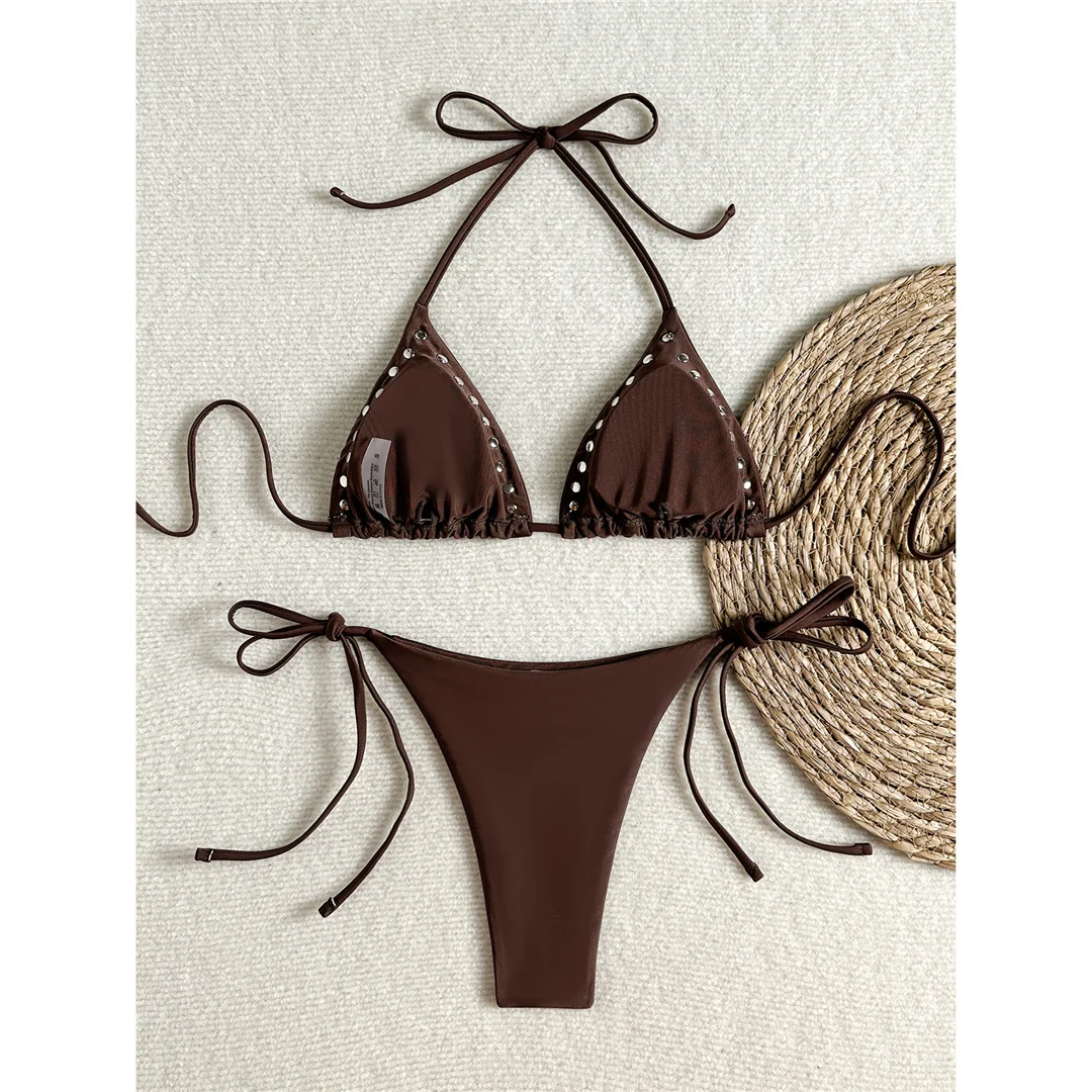 Halterneck-Bikini mit Ausschnitten, Damen-Badeanzug, zweiteiliges Bikini-Set, hoher Beinausschnitt, gepolstert, Badebekleidung, Badeanzug, Modell V8269. – Detail 16