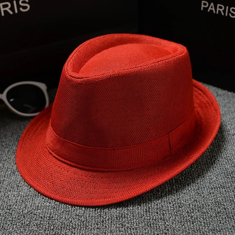 Summer Fedora Hat for Men Fashionable Elegant Vintage Black Women White Red Brim Panama Top Jazz Beach Unisex Classic Cap