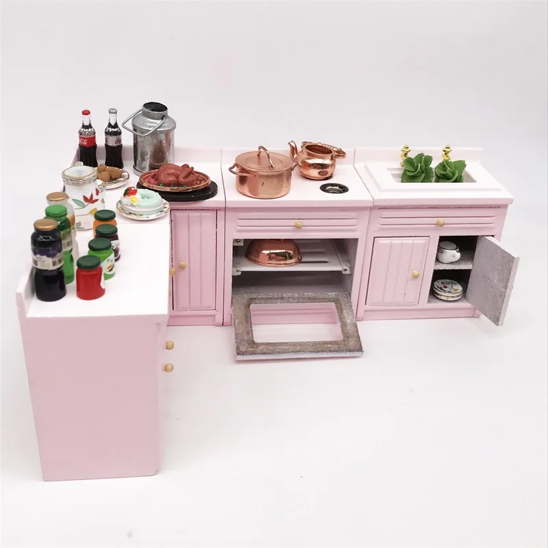 4pcs Sink Cabinet 1:12 BJD Dollhouse Kitchen Furniture Miniature Items Cupboard Mini Worktop Doll House Accessories girls Toys