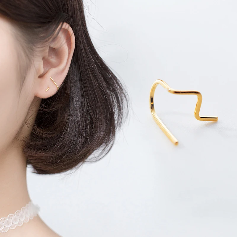 Modian Fashion 3 colori linee geometriche orecchini a bottone per donna argento Sterling 925 stile coreano gioielleria semplice perno
