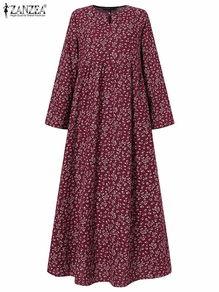 Zanzea Lente Vrouwen Jurk Met Bloemenprint Maxi Lange Jurken Met Lange Mouwen Zonnejurk Retro Kaftan Party Vestidos Gewaad Baggy