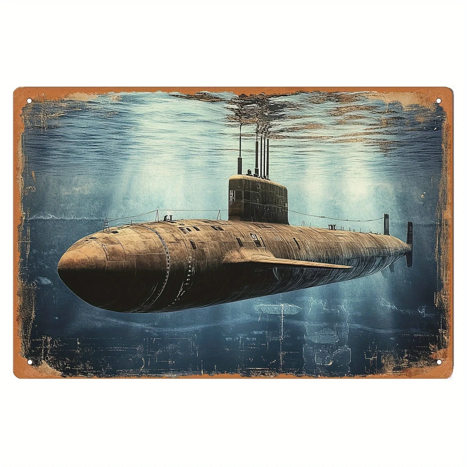 1pc Vintage Underwater Submarine Metal - Nautical Ocean Depths with Light Rays & Submarine Ship Iron Hanging Plaque