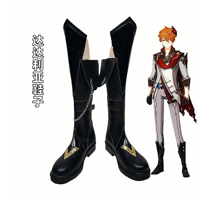 chaussures-de-cosplay-anime-genshin-impact-tartaglia-bottes-longues-noires-en-cuir-pu-pour-carnaval-d'halloween