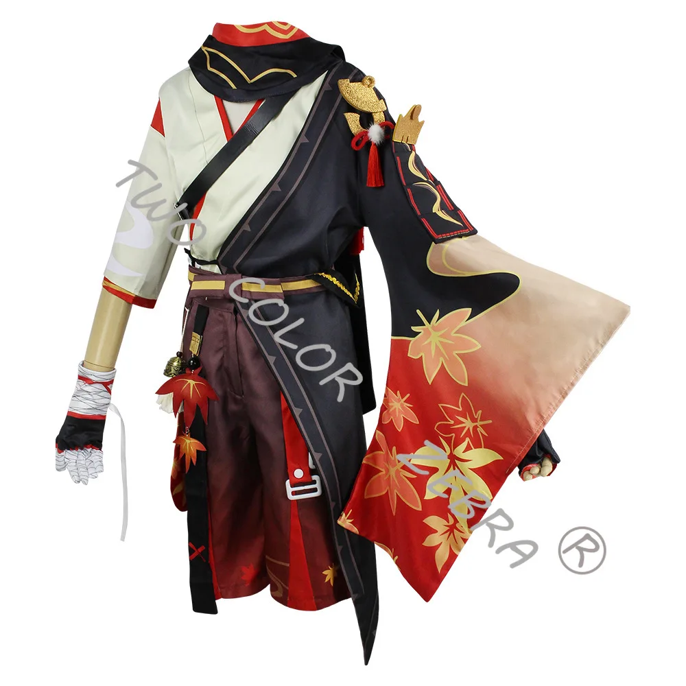 Kaedehara Kazuha Cosplay Costume, Jeu Genshin Impact, Halloween, Carnaval, ix, Samouraï, Perruque, Lunettes Rouges