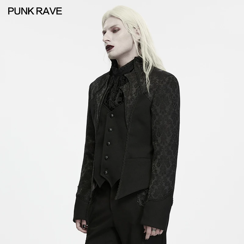 PUNK RAVE Men's Gothic Night Lord Court Textured Woven & Jacquard Gentleman Jacket Exquisite Hand-sewn Buttons Party Noble Coat
