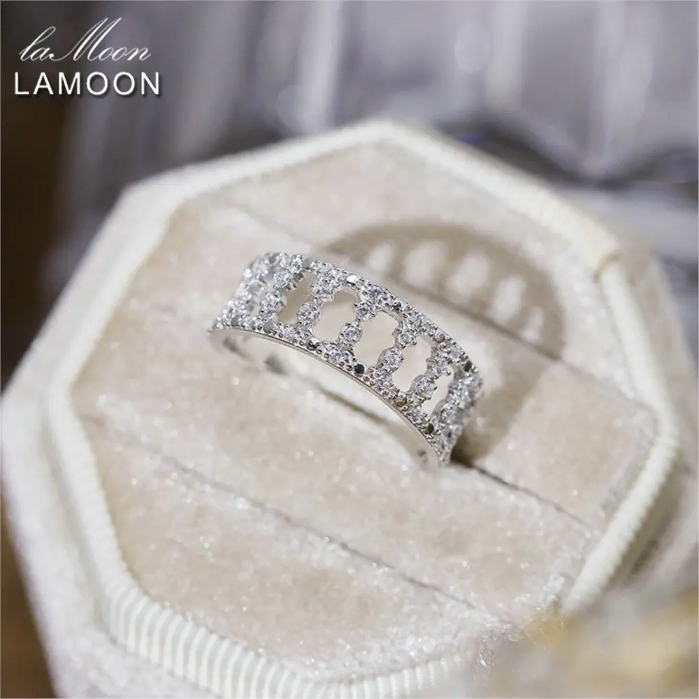 

LAMOO Y2k Luxury Ice Out Cubic Zircon Ring For Women Exqusite S925 Silver White Gold Plated Hollow Out Ring Fine Jewelry Gift