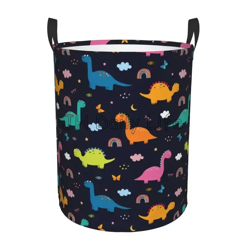Cartoon Dinosaurussen Ronde Wasmand Grote Capaciteit Doek Wasmand Oxford Speelgoed Organizer voor Thuis Dorm Decor - afbeelding 1