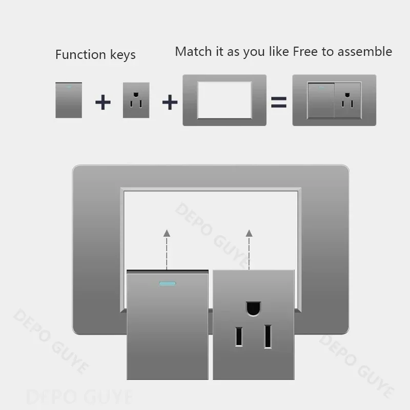 American Standard Grey PC Usb Type-c Power Outlet,Home Wall 2way Electrical Light Switch Panel,US Mexico Double USB Socket Plug image 4