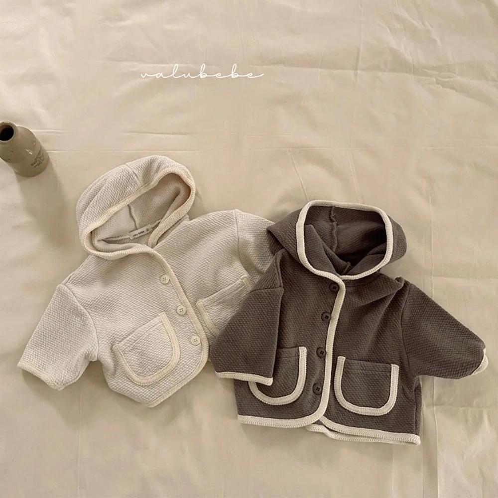 Korean Fashion Baby Coat For Boys Girls Cardigan Knit Hooded Jacket Infant Children Solid Clothes With Belt Casual Warm Outer