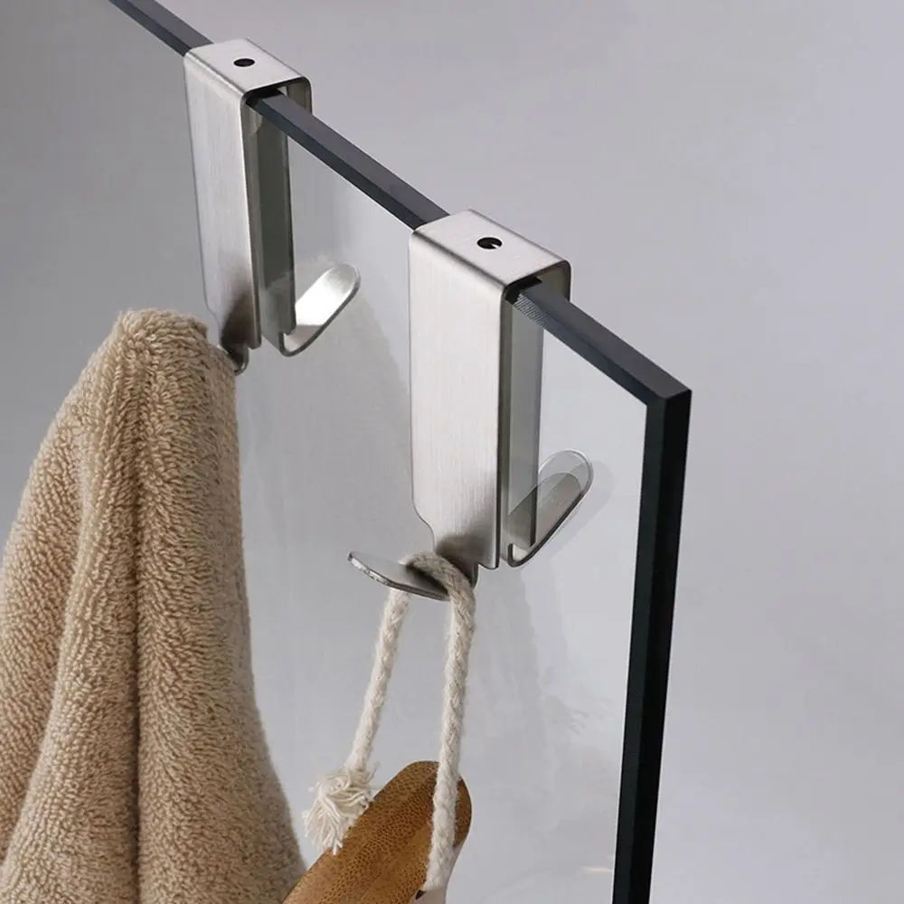 Silver Stainless Steel Double Side Hooks Drilling Free Punch Free Towel Hooks Hanging Waterproof Bathrobe Hanger Household