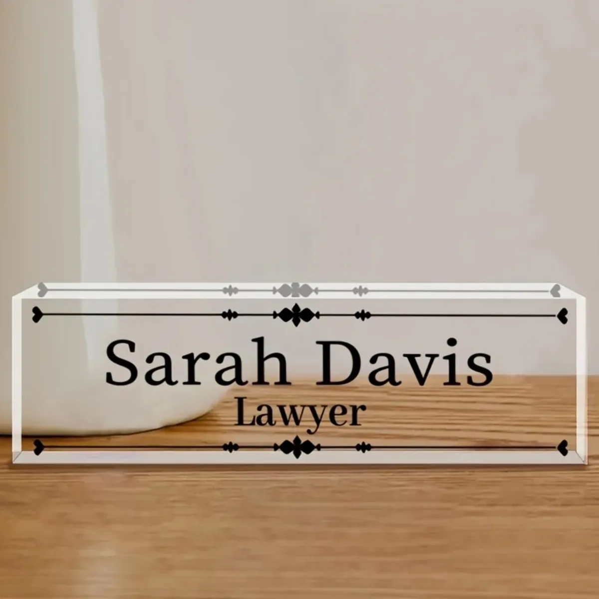 

Customized 2D Flat Acrylic Desktop Nameplate Floral Pattern Design Office Desk Label Personalized Identification Plaque