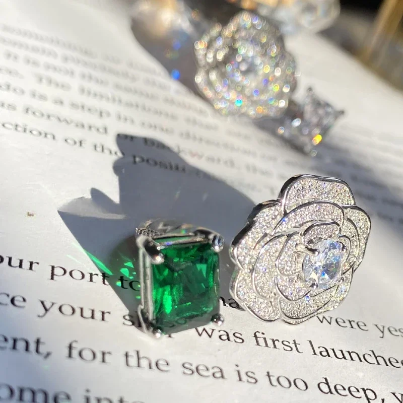 

MDLFES Moiss1n Diamond Style Premium group mother of pearl green camellia loose ring tourmaline light luxury