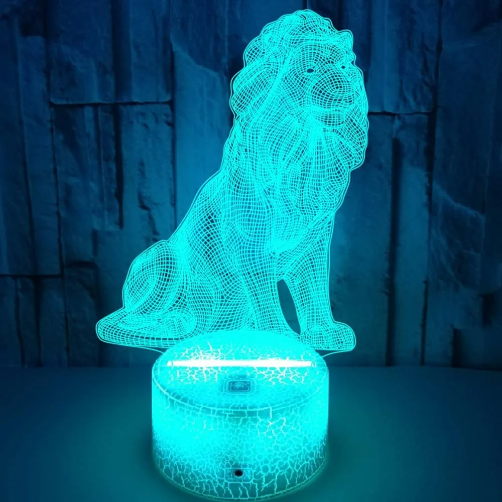 Lion 3D Illusion Night Light LED Lamp 7 Color Change USB Nightlight Bedroom Table Decor Creative Holiday Birthday Gift for Kids