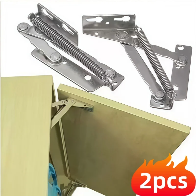 2Pcs Heavy Duty Furniture Spring Hinges Silver 80 Degree Folding Lift Top For Cabinet Doors,Sofa Bed&Furniture,Surface Mount
