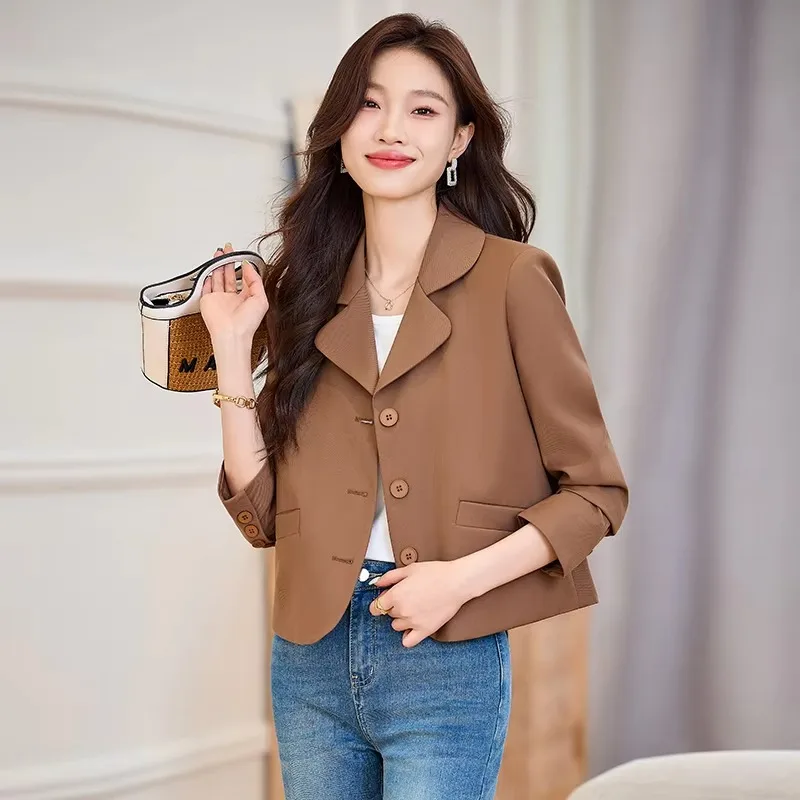 Lnsozkdg High-end Fashion Women's Coat 2024 Spring Autumn Goddess Style Elegant Short Loose Single-breasted Casual Lady Suit Top