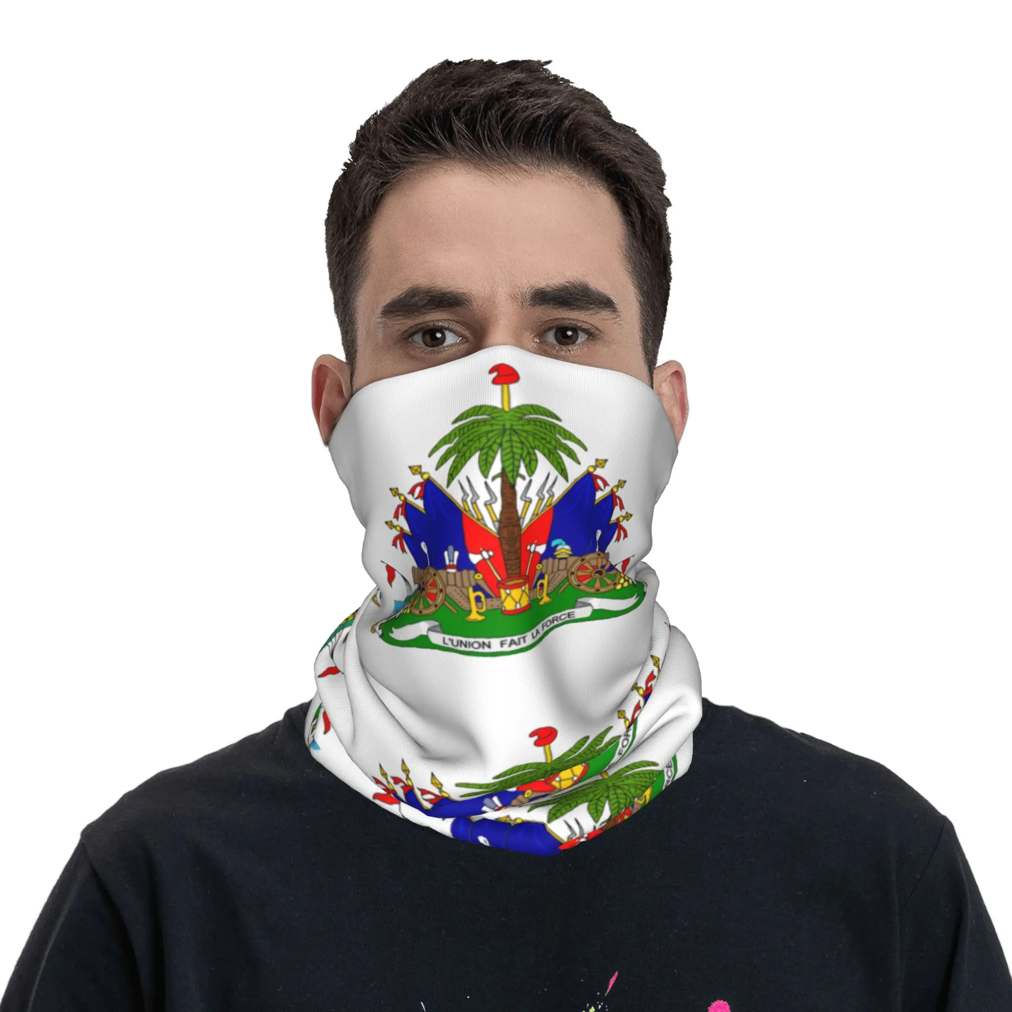 Haiti Flag Bandana Neck Gaiter for Ski Camping Women Men Wrap Scarf  Headband Warmer Face Scarf Cover view 5