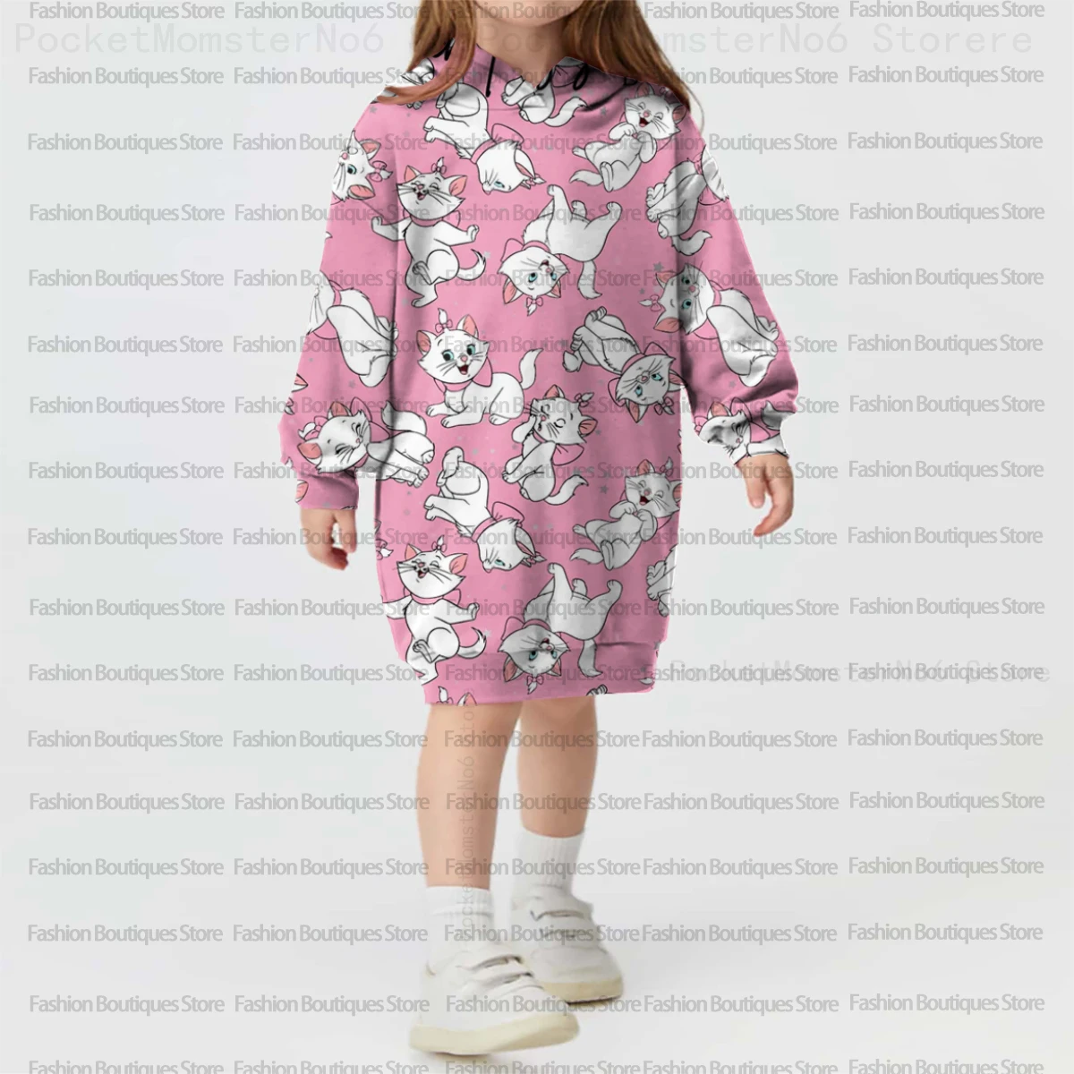 

Hoodie Sweatshirt with Disney Cartoon Print Stitch Marie Cat Pattern, New Autumn/Winter Baby Girl Hoodie Dress