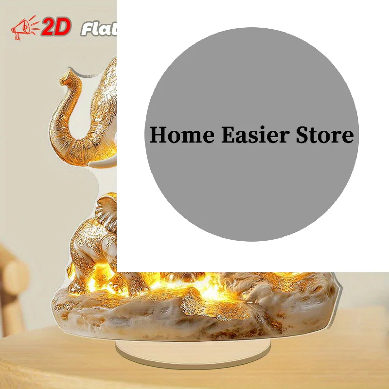 New 1pc Elephant Statue,2D Flat Acrylic Figurine,Home,Office,Cafe,room,Studio,display Case,Table Ornament Desktop Decor Kit